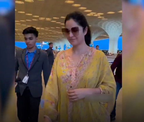 At Mumbai airport Katrina Kaif spotted wearing yellow kurta suit